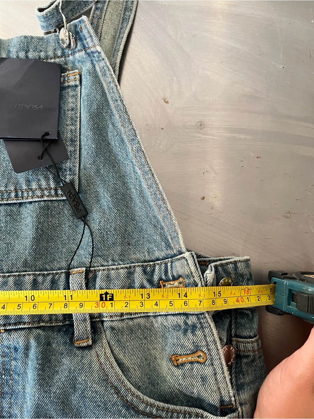 Prada Light Blue Denim Overall Dress with Logo Bib - Picture 4 of 5